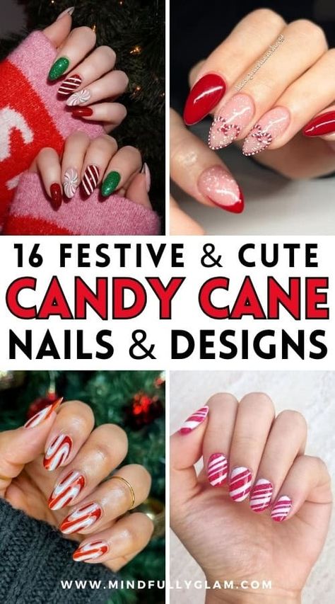 candy cane nails Winter Nails Candy Cane, Christmas Nail Art Candy Cane, Christmas Nails Short Candy Cane, Peppermint Candy Nails, Christmas Peppermint Nails, Peppermint Nails Design, Peppermint Christmas Nails, Candy Cane Nails Christmas, Peppermint Nail Art