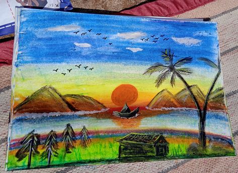 Morning scenery Sun Rise Painting, Morning Scenery, Drawing Sun, Morning Drawing, Sun Rise, Winter Morning, Class 10, Art Drawings For Kids, Art Drawings