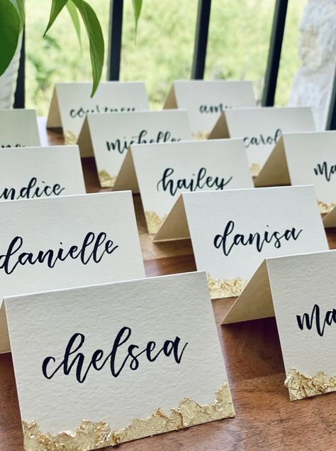 Dinner Party Place Cards, Bachelorette Party Signs, Wedding Table Name Cards, Gold Place Cards, Calligraphy Place Cards, Diy Place Cards, Table Name Cards, Wedding Table Names, Wedding Name Cards