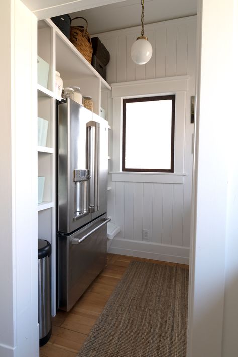 Pantry With Refrigerator Inside, Farmhouse Pantry Organization, Pantry With Fridge, Butler Pantries, Walk In Pantry Ideas, Organized Fridge, The Grit And Polish, Grit And Polish, Kitchen Butlers Pantry