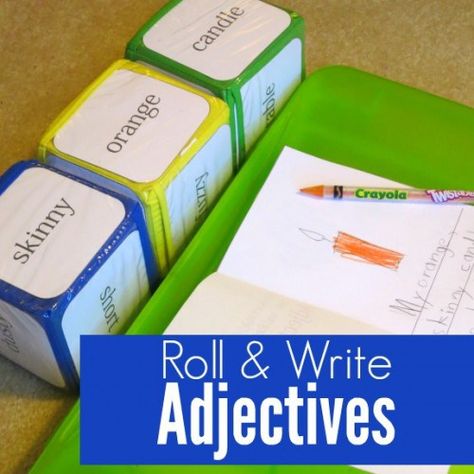 Roll and Write Adjectives Activity with Free Printable More Kindergarten Adjectives, Adjectives Activity, Adjectives Lesson, Teaching Adjectives, Roll And Write, Adjectives Activities, Homeschool Writing, Nouns And Verbs, Primary Teaching