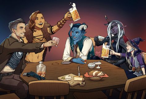 Dnd Party Art Tavern, Dnd Party Drawing, Dnd Group Art, Group Character Poses, Dnd Poses, Dnd Comics, Icon Reference, Dnd Party, 30 Day Art Challenge