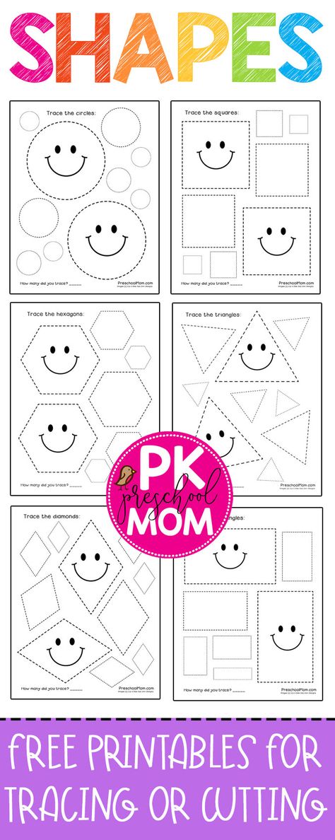 Shapes Preschool Printables, Shape Tracing, Shape Worksheets For Preschool, Pre K Worksheets, Prewriting Skills, Shape Activities Preschool, Shape Tracing Worksheets, Printable Shapes, Free Preschool Worksheets