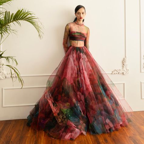 A romantic ode to the winter season. Enchanting tulle gowns from the Gauri & Nainika Fall Winter 2023 line. Mona is wearing a pink… | Instagram Tulle Gowns, Purple Lehenga, Hydrangea Print, Indian Fashion Saree, Pink Hydrangea, Tulle Gown, Indian Wedding Dress, Winter 2023, Dress Ideas