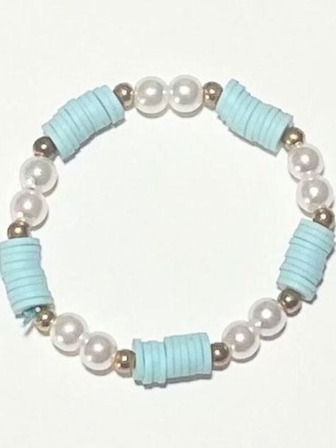 Bracelet inspo clay beads aesthetic: Baby Blue or light teal Bracelet Clay Beads Aesthetic, Bracelet Inspo Clay, Bracelet Inspo Clay Beads, Beads Aesthetic, Make Clay Beads, Teal Bracelet, Colorful Bead Bracelets, Clay Bead Necklace, Preppy Bracelets