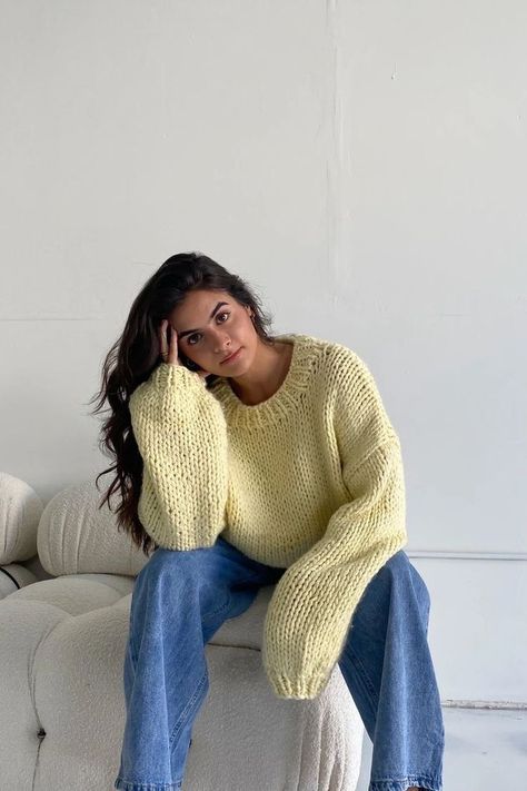 Matilda Djerf Style, Matilda Djerf, Chunky Knit Sweater, Super Chunky, Yellow Sweater, Chunky Knits Sweater, Fall Winter Outfits, Matilda, Chunky Knit