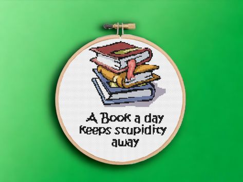 Book Cross Stitch Pattern, Book Cross Stitch, Witch Cross Stitch, Cross Stitch Beginner, Cross Stitch Quotes, Funny Cross Stitch Patterns, Stitch Gift, Completed Cross Stitch, Beautiful Cross Stitch