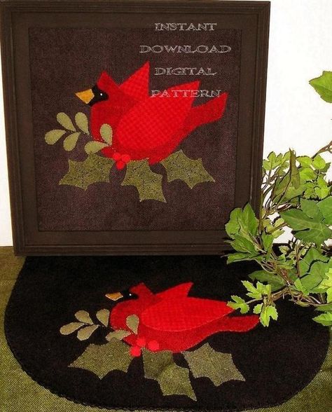 Cardinal Wool Applique Craft Pattern | Craftsy Winter Wool Applique Patterns, Cardinal Applique Pattern, Hand Applique Patterns, Wool Project, Wool Applique Quilts, Penny Rug Patterns, Craft Challenge, Appliqué Ideas, Candle Mats