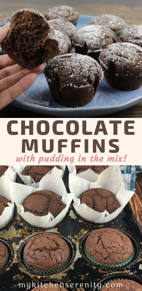 Chocolate Muffin Recipe Easy, Chocolate Muffins Moist, Moist Chocolate Muffins, Homemade Chocolate Muffins, Muffins From Scratch, Cake Mix Muffins, Easy Puddings, Chocolate Muffin Recipe, Simple Muffin Recipe