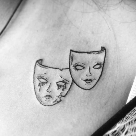 Mask tattoo designs are for creative people who like theater, acting, TV shows or movies. You will find a lot of unique tattoos and… #mentattoos #tattoosformen Face Mask Tattoo Ideas, Masked Face Tattoo, Tattoo Mask Face, Face With Mask Tattoo, Drama Tattoo Mask, Tattoo Ideas Aesthetic Men, Two Face Mask Tattoo, Two Faced Tattoo Ideas, Cool Grunge Tattoos