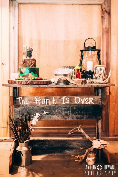 The hunt is over grooms table Grooms Table Ideas, Grooms Cake Tables, Grooms Table, Bride Groom Table, Couple Wedding Shower, Wedding Rehearsal Dinner, Barn Wedding Venue, Grooms Cake, Wedding Rehearsal