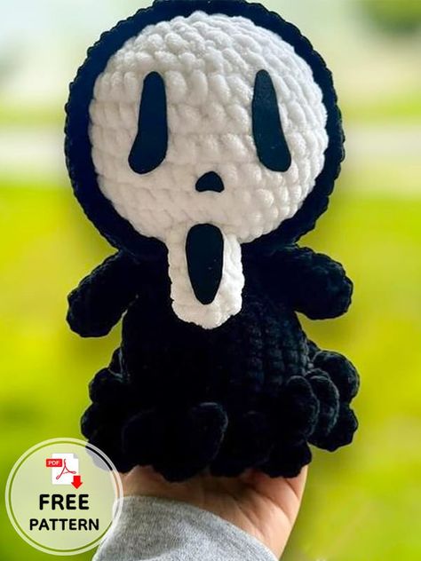 Ghost Face Crochet Doll Amigurumi Free PDF Pattern Ghostface Scream Crochet Pattern Free, Bee Amigurumi Pattern, Crochet Ghost Face Pattern, Creepy Crochet Doll, Crochet Amigurumi Doll Body Free Pattern, Scream Crochet Pattern Free, Crochet Ghost Face Pattern Free, Small Ghost Crochet Pattern Free, Crochet Scream Doll Free Pattern