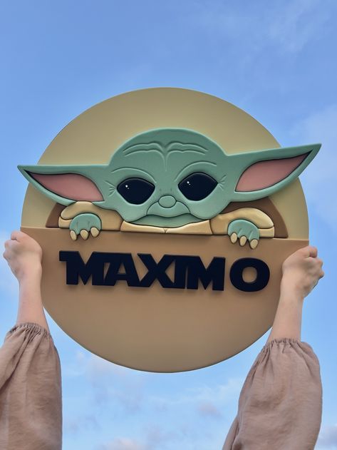 Grogu mandalorian yoda wooden nursery baby name sign Grogu Nursery, Custom Nursery Sign, Wooden Nursery, Money Makers, Custom Wooden Signs, Custom Nursery, Decor Signs, 1st Year, Baby Name Signs