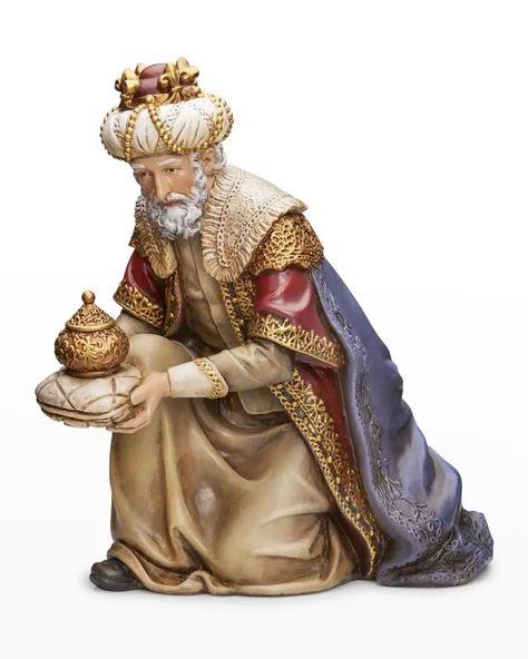 HFA0C Fontanini 12.5"H Kneeling King Gaspar 19" Scale Nativity Figure Nativity Of Jesus Christ, Mark Roberts Christmas, Nativity Scene Display, Fontanini Nativity, Nativity Scene Sets, Diy Nativity, Mark Roberts, Katherine's Collection, Gorgeous Centerpieces