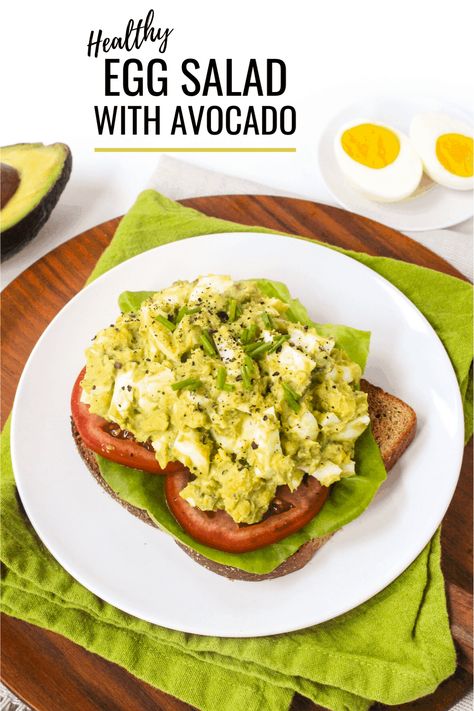 No Mayo Egg Salad with Avocado (Healthy & Dairy Free) No Mayo Egg Salad Recipe, Egg Salad With Avocado, Healthy Egg Salad Recipe, Recipe With Avocado, Healthy Deviled Eggs, Egg Salad Recipe Healthy, Healthy Egg Salad, Best Egg Salad Recipe, Healthy Tuna Salad