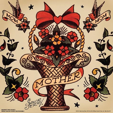 Mom's pretty cool. Don't forget to show her a little love today. #HappyMothersDay Traditional Tattoo Painting, Posca Art Doodle, Old School Traditional Tattoo, Sailor Jerry Flash, Sailor Jerry Tattoo Flash, Sailor Jerry Tattoo, Jerry Tattoo, Vintage Tattoo Flash, Vintage Tattoos