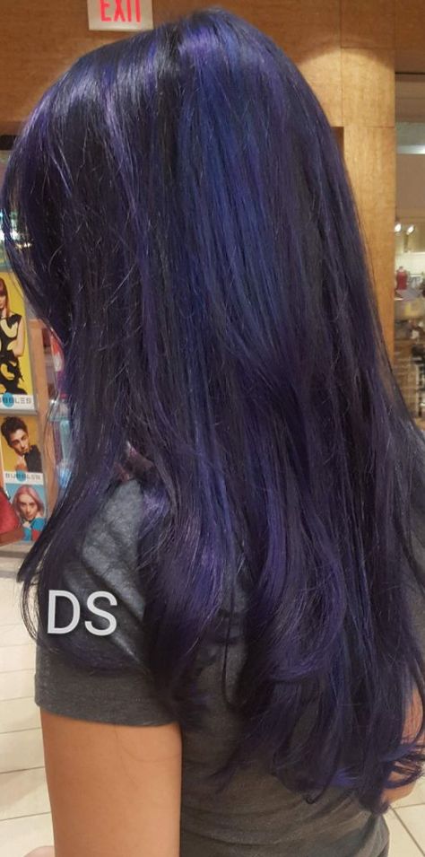 Midnight Blue Peekaboo Hair, Unique Purple Hair, Black Blue Purple Hair, Purple Hair Blue Highlights, Dark Blue And Dark Purple Hair, Purplish Blue Hair, Mid Night Blue Hair, Dark Blue Brown Hair, Dark Blue Hair On Brown Skin