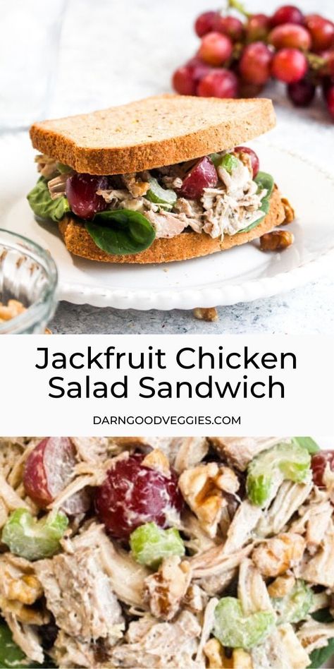 Jackfruit Chicken Salad, Jackfruit Vegan Recipes, Jackfruit Chicken, Veggies Salad, Chicken Caesar Pasta, Chicken Caesar Pasta Salad, Jackfruit Recipes, Creamy Dressing, Plant Based Diet Recipes