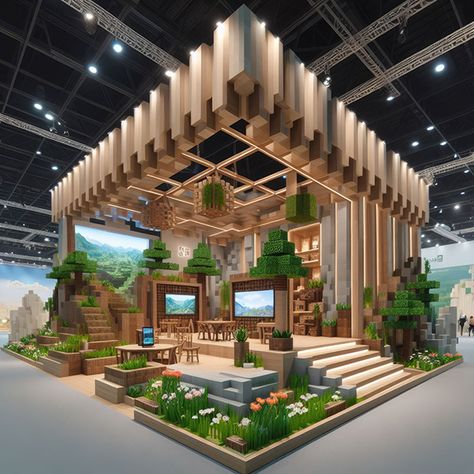 Minecraft Booth Design, Sustainable Booth, Exhibition Aesthetic, Booth Exhibition, Stall Display, Exhibit Design, Exhibition Stands, Exhibition Booth Design, Exhibition Booth