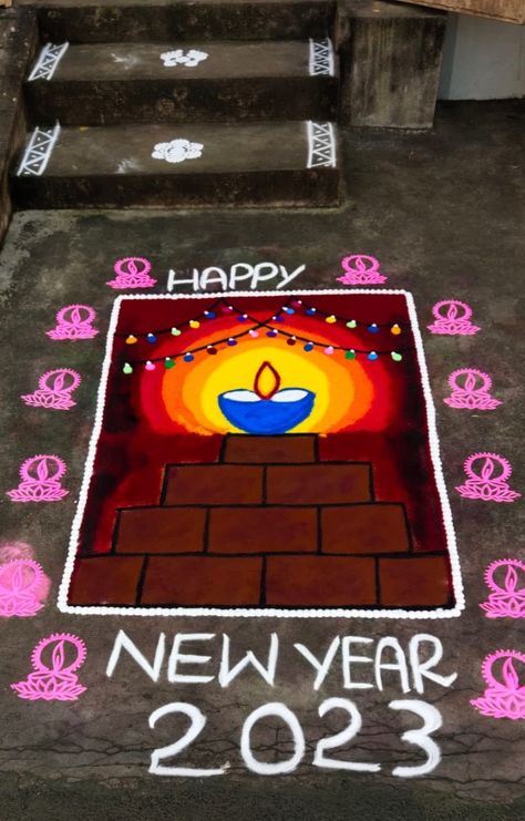 New Year Rangoli Design, Poster Rangoli, New Year Rangoli, Diya Rangoli, Kolam Design, Function Dresses, Rangoli Designs Latest, Rangoli Designs Images, Easy Rangoli Designs