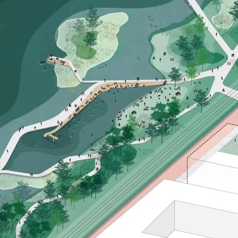 The new city park on Strandeiland, DELVA Landscape Architects + Municipality of Amsterdam + Sweco « Beta Architecture Landscape Architecture Plan, Underwater Plants, Architecture Graphics, Urban Nature, Landscape Architects, City Park, Diagram Architecture, Parking Design, Design Language