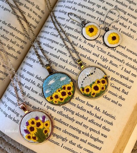 Brighten your day with the charm of embroidered sunflower jewelry, where intricate craftsmanship meets nature’s vibrant beauty.🫶🌻🪡🧵 DM to shop 📩 Shipping all over India 📦 #embroidery #embroideryreels #embroideryart #artist #trendingjewellery #handmadejewelry #sunflower #sunflowers🌻 #sunflowerlove #shopsmall #shopsmallbusiness #shoplocal #filledefil Sunflower Accessories, Hand Embroidered Jewelry, Embroidery Fashion Detail, Embroidered Jewelry, Handmade Clay Jewelry, Sunflower Jewelry, Hand Embroidery Projects, Embroidery Jewelry, Handmade Clay