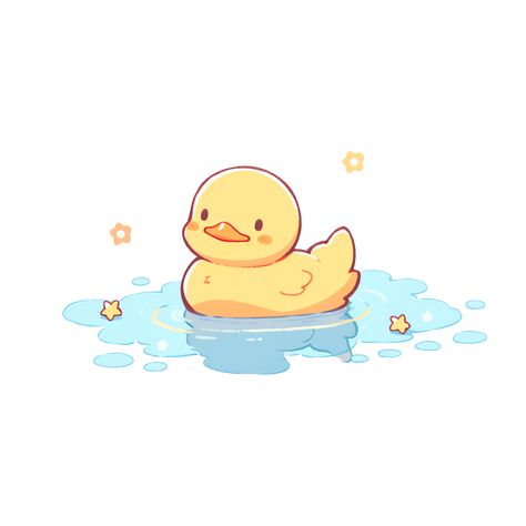 Cute Kawaii Yellow Rubber Duck Swimming Sticker Duck Swimming, Yellow Rubber Duck, Duck Illustration, Duck Pictures, Duck Drawing, Duck Wallpaper, Cute Ducklings, Duck Cartoon, Duck Art