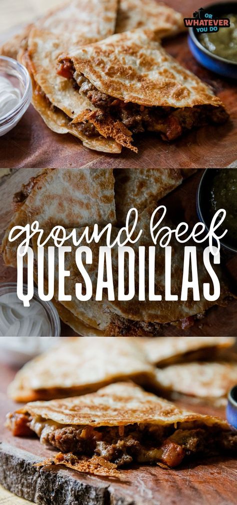 Ground Beef Quesadillas Ground Beef Grill Recipes, Ground Beef Grill, Make With Ground Beef, Ground Beef Quesadillas, Beef Quesadillas, Chicken Fajitas Crockpot, Dinner Favorites, Big Families, Easy Crockpot Chicken