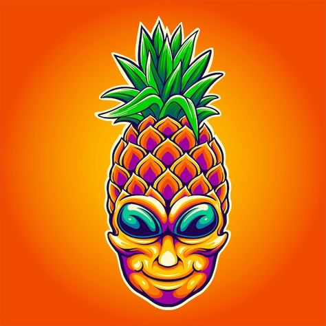 Trippy Pineapple, Pineapple Cartoon, Alien Illustration, Stickers Vintage, Cartoon Cartoon, Summer Illustration, Fruit Illustration, Art Cartoon, Wine Labels