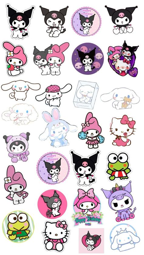 Stickers Sanrio Printable, Kawai Sticker Printable, Stiker Kuromi, Stiker Sanrio, Hello Kitty Stickers Printable, Kuromi Stickers Printable, Stickers Kuromi, School Stickers Labels, Sanrio Stickers