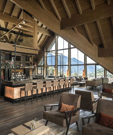 Mountain Resort Design, Resort Interior Design, Ski Hotel, Mountain Interiors, Mountain Hotel, Resort Interior, Lakeside Resort, Resort Design, Hotel Interior Design