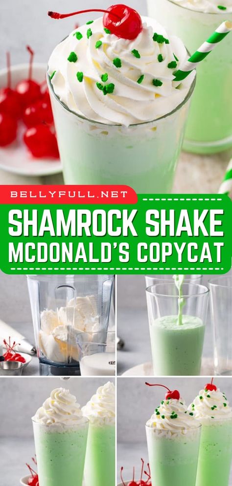 Learn how to make a Shamrock Shake! This St. Patrick's Day drink recipe is easy to whip up. Wonderfully creamy and minty, this McDonald's copycat is sure to be a hit with kids and adults. Nothing beats homemade! Save this St. Patrick's Day dessert idea! Mcdonald’s Shamrock Shake Recipe, Mcdonalds Shamrock Shake Recipe, How To Make A Shamrock Shake, Shamrock Shake Lasagna Recipe, Shamrock Shakes Recipes, Shamrock Shake Mcdonalds, Diy Shamrock Shake, Copycat Drinks, Homemade Shamrock Shake