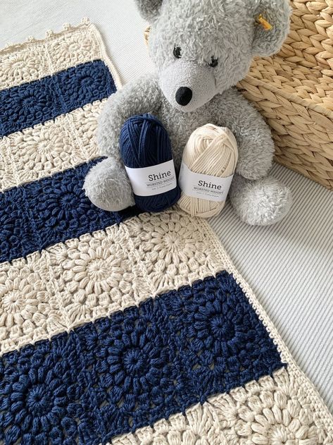 NautiKrall Crochet Crochet Nautical Blanket, Navy Blue Crochet Blanket, Striped Baby Blanket Crochet, Crochet Sunburst Granny Square, Nautikrall Crochet, Blush Hydrangea, Crochet Sunburst, Blue Crochet Blanket, Sunburst Granny Square