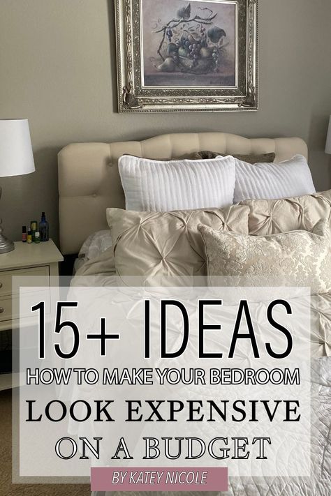 Expensive Aesthetic Bedroom, How To Make An Apartment Look Expensive, How To Make Your Bedroom Look Expensive, Bedroom Decor Ideas On A Budget, First Apartment Aesthetic Bedroom, Realistic Bedroom Ideas, Neutral Aesthetic Bedroom, Apartment Bedroom Decor Ideas, First Apartment Aesthetic