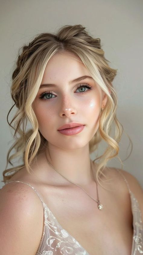 Bride Makeup Blue Eyes Red Hair, Bridal Beach Makeup, Women Beauty Aesthetic, Natural Bridal Makeup Hazel Eyes, Spring Bridal Makeup Blue Eyes, Angel Makeup Bridal, Bridal Makeup Fall Wedding, Ethereal Makeup Looks Wedding, Wedding Makeup For Blue Eyes Blonde Hair Fair Skin