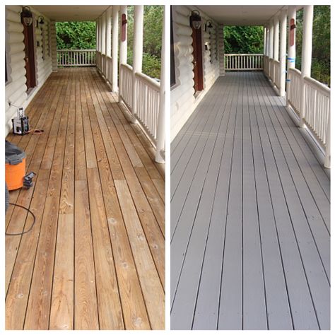 Painting A Porch, Painted Deck Floors, Porch Floors, Painted Porch Floors, Patio Redo, Painted Porch, Floor Paint Colors, Porch Wood, White Porch