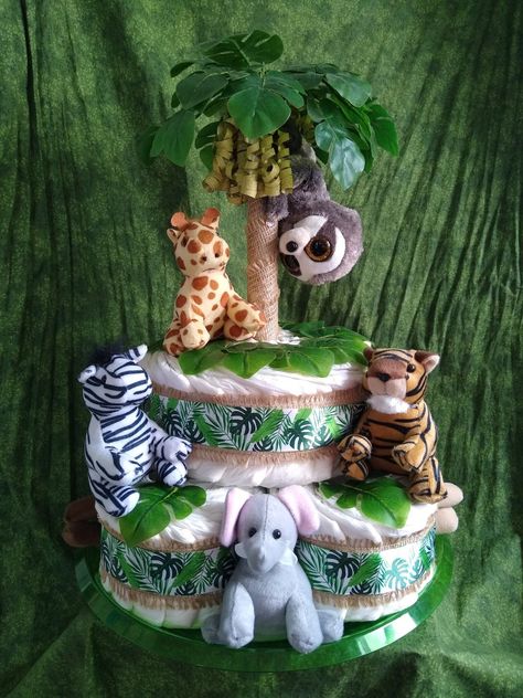 Safari Theme Diaper Cake, Safari Diaper Cake Boy, Jungle Diaper Cake, Safari Diaper Cake, Safari Baby Boy, Safari Baby Shower Cake, Fundraiser Baskets, Safari Baby Shower Boy, Castle Crafts