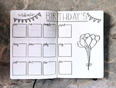 birthday spread Bullet Journal Birthday Page, Bullet Journal Birthday Tracker, Birthday Bullet Journal, Birthday Spread, Weekly Log, Birthday Planner, Bullet Journal 2020, Birthday Tracker, Bullet Journal 2019