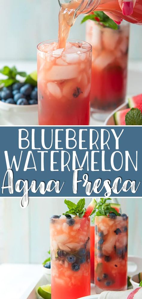 Perfect for the dog days of summer, this Blueberry Watermelon Agua Fresca recipe is a supremely refreshing, simple, fruit-infused drink that will cool you down faster than you can say its name! (It's also easily turned into a tasty cocktail, if you're so inclined!) #crumbykitchen #aguafresca #watermelon #blueberry #drinkrecipes #colddrinks #summer #summerrecipes Aqua Fresca Recipes, Watermelon Agua Fresca, Acid Reflux Diet Meals, Agua Fresca Recipe, Easy Summer Cocktails, Dog Days Of Summer, Delicious Drink Recipes, Agua Fresca, Summer Drink