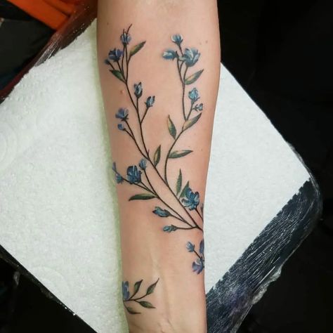 Wrapped Arm Tattoo, Rose Vine Tattoos, Blue Flower Tattoos, Arm Wrap Tattoo, Flower Vine Tattoos, Lower Arm Tattoos, Around Arm Tattoo, Wrap Around Tattoo, Vine Tattoo