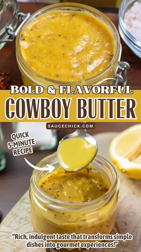 Cowboy Butter Recipe Best Homemade Sauce Recipes, Homemade Bronco Berry Sauce, Pepper Butter Recipe, Cowboy Butter Steak, Cowboy Butter Dipping Sauce, Cowboy Butter Recipe, Cowboy Butter, Flavored Butter Recipes, Butter Recipes Homemade