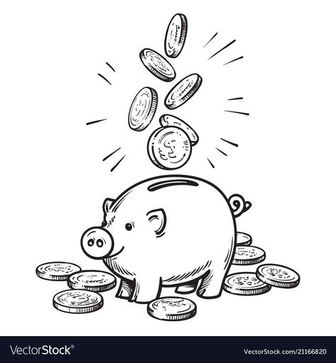 Piggy Bank Aesthetic, Aesthetic Piggy Bank, Coins Drawing, Coin Drawing, Bank Aesthetic, Coin Illustration, Eco Project, Simple Draw, Inspired Images