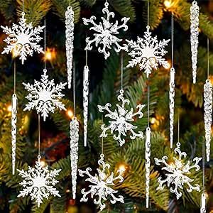 4 inch acrylic icicles ornaments and snowflake decorations. Shatterproof and shiny while catching light from tree or light decorations. Acrylic Christmas Ornaments, Christmas Snowflakes Decorations, Christmas Snowflakes Ornaments, Icicle Ornaments, Crystal Christmas Tree, Christmas Tree And Santa, Outdoor Party Decorations, Xmas Tree Ornament, Christmas Hanging Decorations