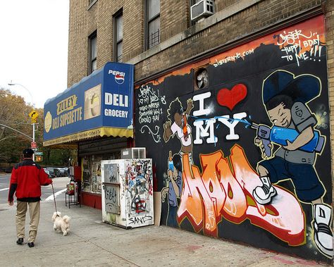 I LOVE MY HOOD Graffiti Mural, Washington Heights, New York City | by jag9889 Hood Graffiti, Manhattan Summer, Nyc Picture Ideas, Vision Board Project, Scenic Painting, Vagabond Shoes, Nyc History, New York Graffiti, Subway Map