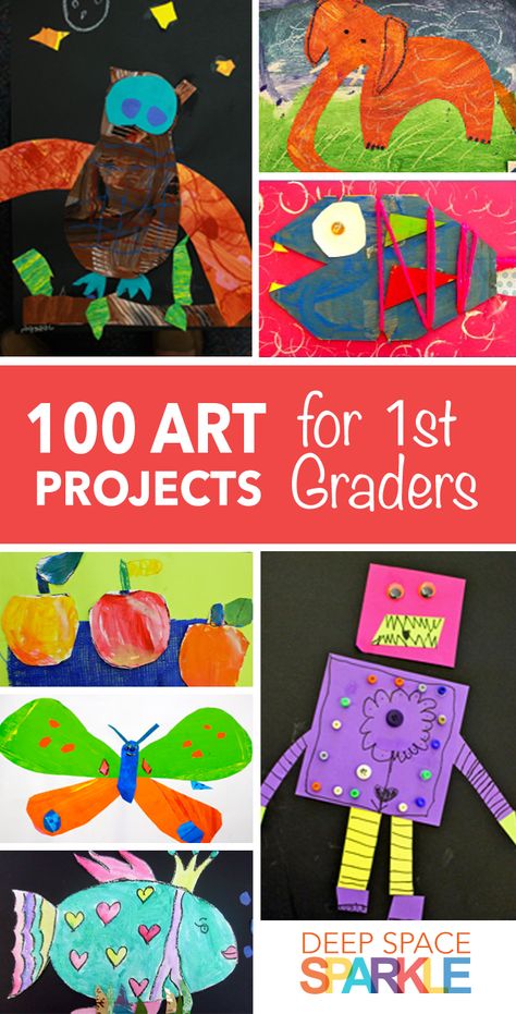 100 Art Projects for First Grade Students. Project ideas and lesson plans include: art collages, painting, mixed media, clay and many more! Art Projects For First Grade, Grade 1 Art, First Grade Art, Deep Space Sparkle, 2nd Grade Art, Classroom Art Projects, Art Lessons For Kids, Art Premier, Art Curriculum