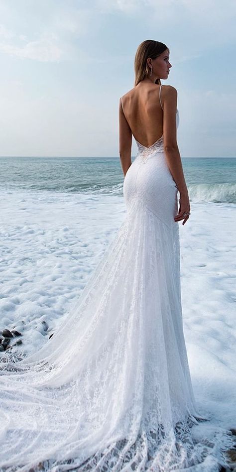 beach wedding dresses sheath backless with straps kuznetcova Backless Mermaid Wedding Dresses, Western Wedding Dresses, Beach Wedding Dresses, White Wedding Dress, Backless Wedding, A Wedding Dress, Wedding Dress Trends, Ball Gowns Prom, New Wedding Dresses