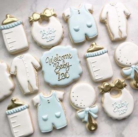 Baby Shower Macarons, Baby Boy Cookies, Pastel Baby Shower, Sprinkle Baby Shower, Sugar Cookie Designs, Boy Baby Shower Themes, Baby Cookies, Baby Themes, Cookies Decorated