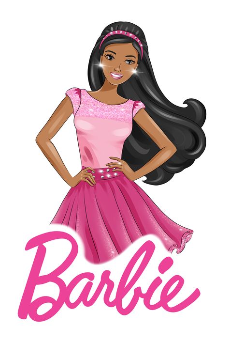 Black Barbie Clipart, Diy Barbie Party Ideas, Barbie Pictures Image, Black Barbie Cartoon, Black Barbie Drawing, Black Barbie Birthday Party, Barbie Clipart, Minnie Mouse Stickers, Girly Party Ideas