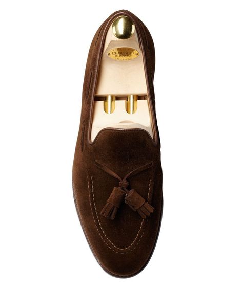 Crockett and Jones Cavendish Suede Tassel Loafer in Dark Brown Carmina Shoes, Luxurious Shoes, Fancy Clothes, Crockett And Jones, Tassel Shoes, Shoe Design, Suede Tassel, Loafers Style, Real Men