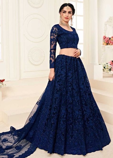 Royal Navy Blue Party Wear Lehenga Choli | Etsy Stone Work Lehenga, Floral Thread Embroidery, Orang India, Lehenga Bridesmaid, Lehenga Bridal, Sabyasachi Lehenga, Outfits Indian, Wedding Lehenga Designs, Wedding Dress Outfit